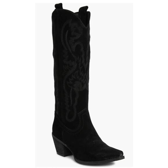 Jeffrey Campbell Rancher Knee High Western Boot Black Oiled Suede Size 7 NEW! - Picture 12 of 12